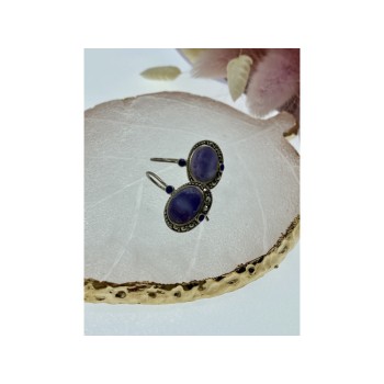 Vintage 925 Sterling Silver Agate & Marcasites Earrings