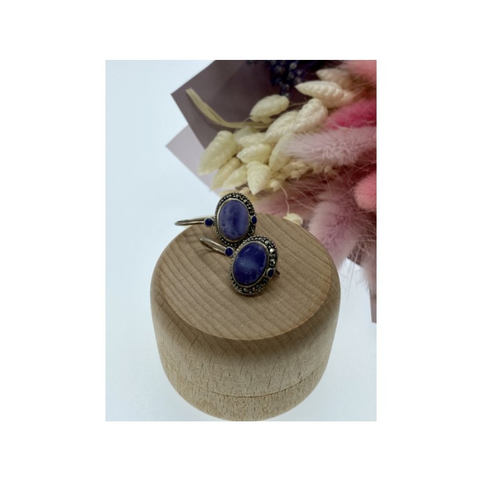 Vintage 925 Sterling Silver Agate & Marcasites Earrings