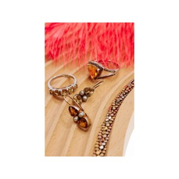 925 STERLING SILVER HELIODOR & HESSONITE RING SIZE 7