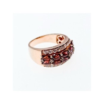 925 Sterling Silver Gold Plated Hessonite & CZ Ring Size 9.5
