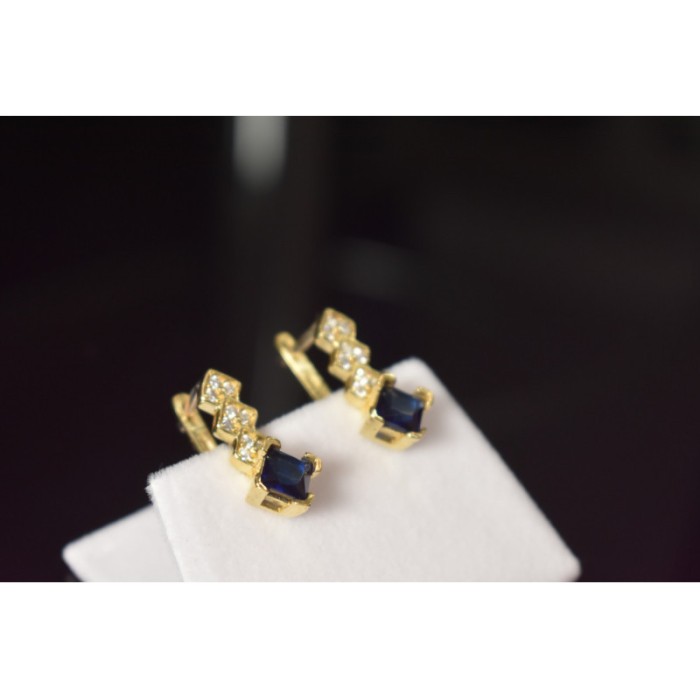 925 Sterling Silver Gold Plated Alpanite & CZ Earrings Turkey