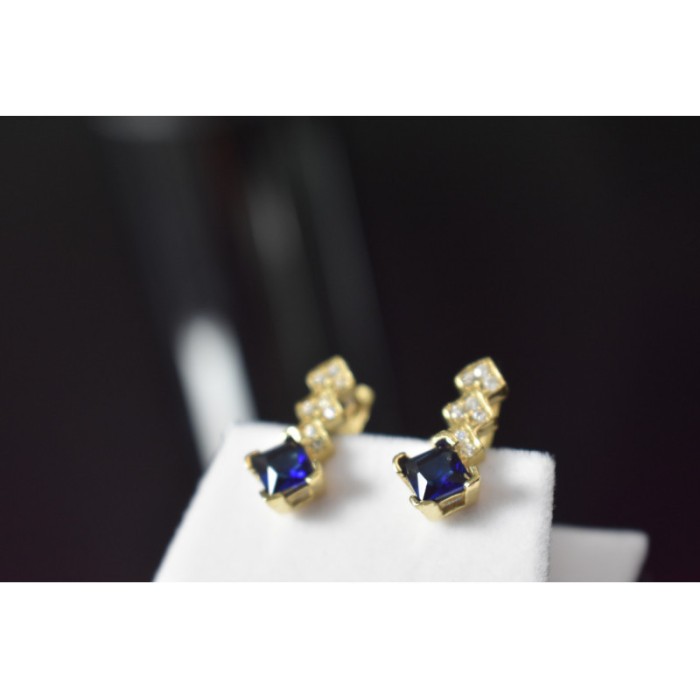 925 Sterling Silver Gold Plated Alpanite & CZ Earrings Turkey