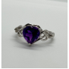 925 Sterling Silver Amethyst & Goshenite Heart Ring Size 6