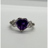 925 Sterling Silver Amethyst & Goshenite Heart Ring Size 6