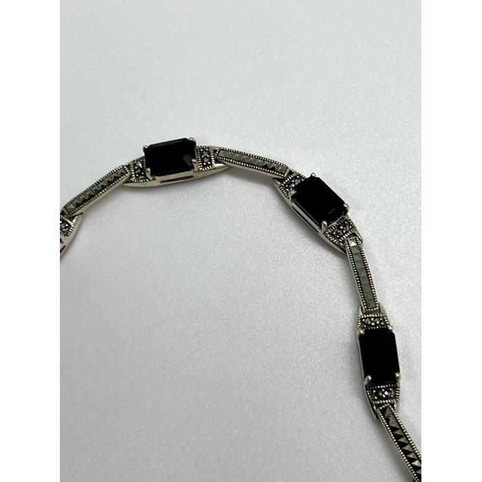 925 STERLING SILVER  AGATE & MARCASITE BRACELET