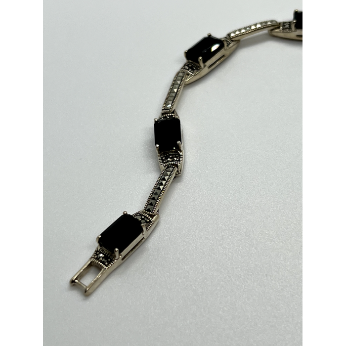 925 STERLING SILVER  AGATE & MARCASITE BRACELET