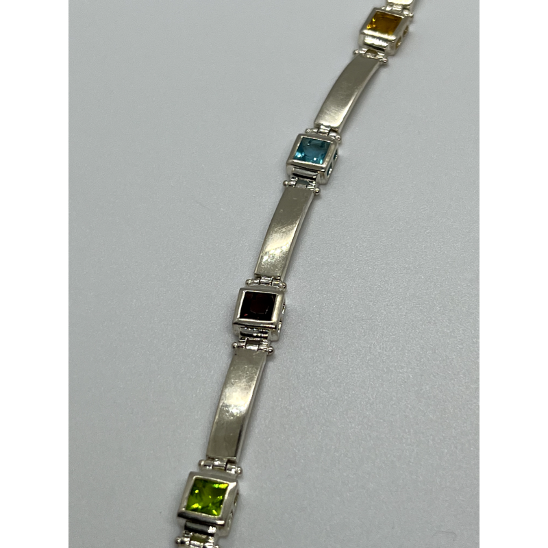 925 STERLING SILVER  PERIDOT, TOURMALINE, TOPAZ & CITRINE BRACELET