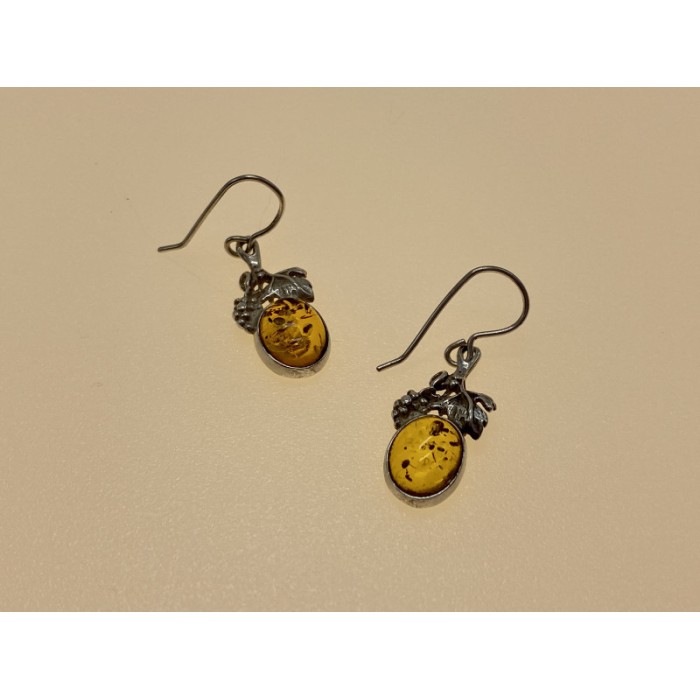 Vintage 925 Sterling Silver Amber Earrings