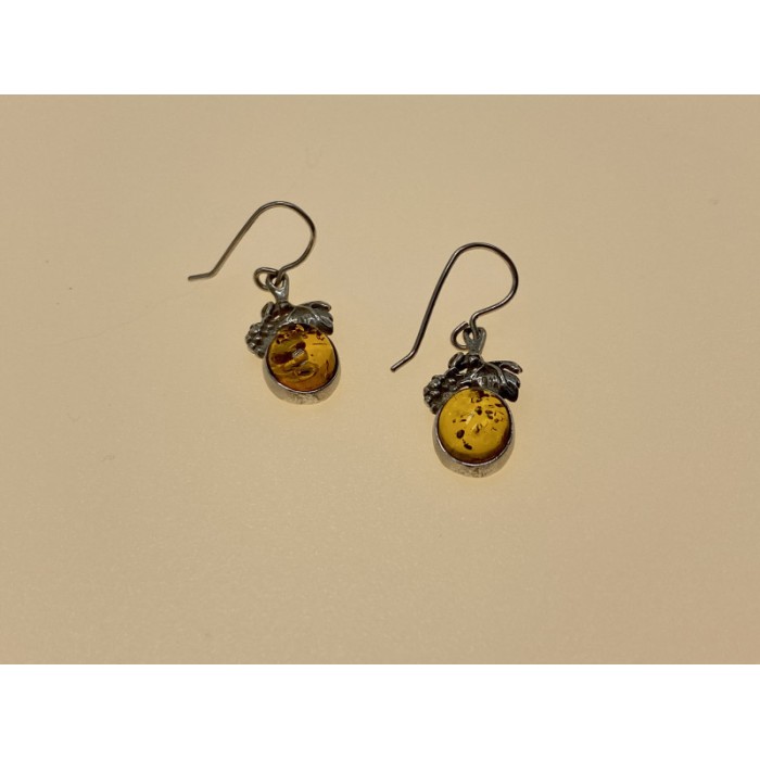 Vintage 925 Sterling Silver Amber Earrings