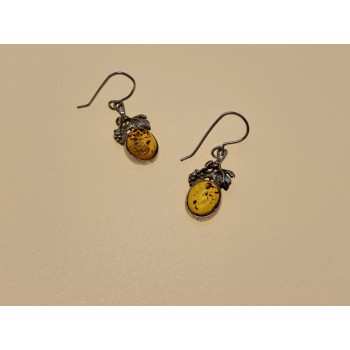 Vintage 925 Sterling Silver Amber Earrings