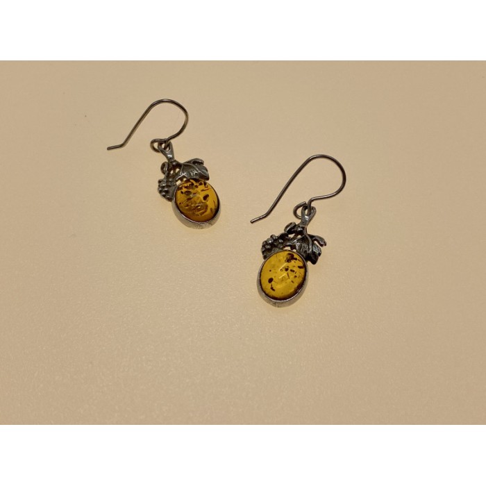 Vintage 925 Sterling Silver Amber Earrings