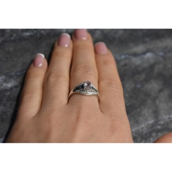 925 Sterling Silver Morganite & Jewelry Glass Ring Size 8