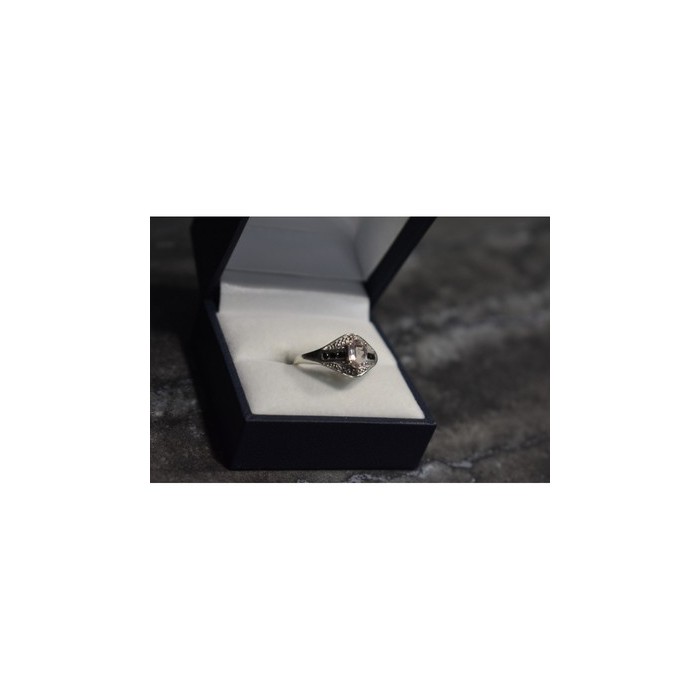 925 Sterling Silver Morganite & Jewelry Glass Ring Size 8