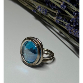 Modern Art Design Blue CZ Ring Size 6