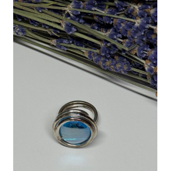 Modern Art Design Blue CZ Ring Size 6