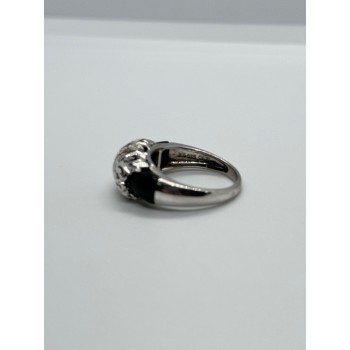 925 Sterling Silver Black Agate & Diamonds Ring Size 7.5