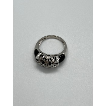 925 Sterling Silver Black Agate & Diamonds Ring Size 7.5