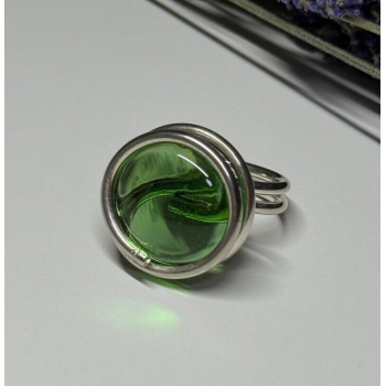 Modern Art Design Green CZ Ring Size 6