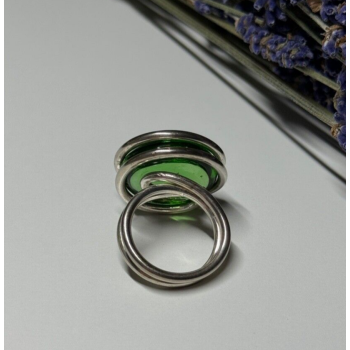 Modern Art Design Green CZ Ring Size 6