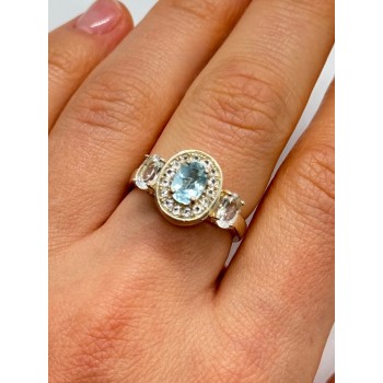 925 Sterling Silver Blue & White Topaz Ring Size 7.5