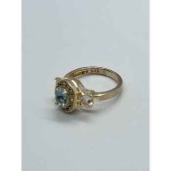 925 Sterling Silver Blue & White Topaz Ring Size 7.5