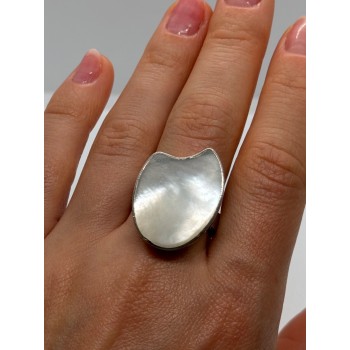 925 Sterling Silver Abalone Shell Ring Size 12