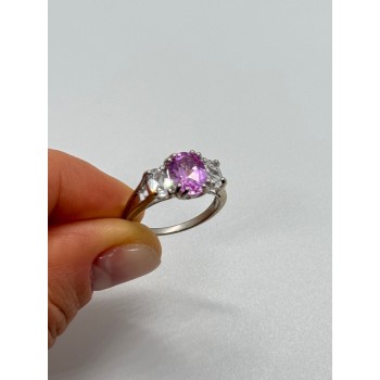 925 Sterling Silver Pink & White Spinel Ring Size 6