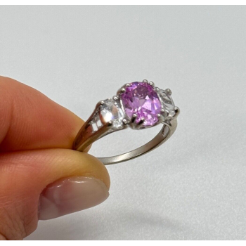 925 Sterling Silver Pink & White Spinel Ring Size 6