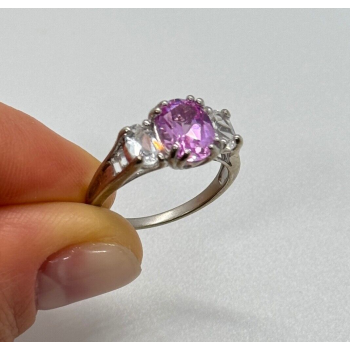 925 Sterling Silver Pink & White Spinel Ring Size 6
