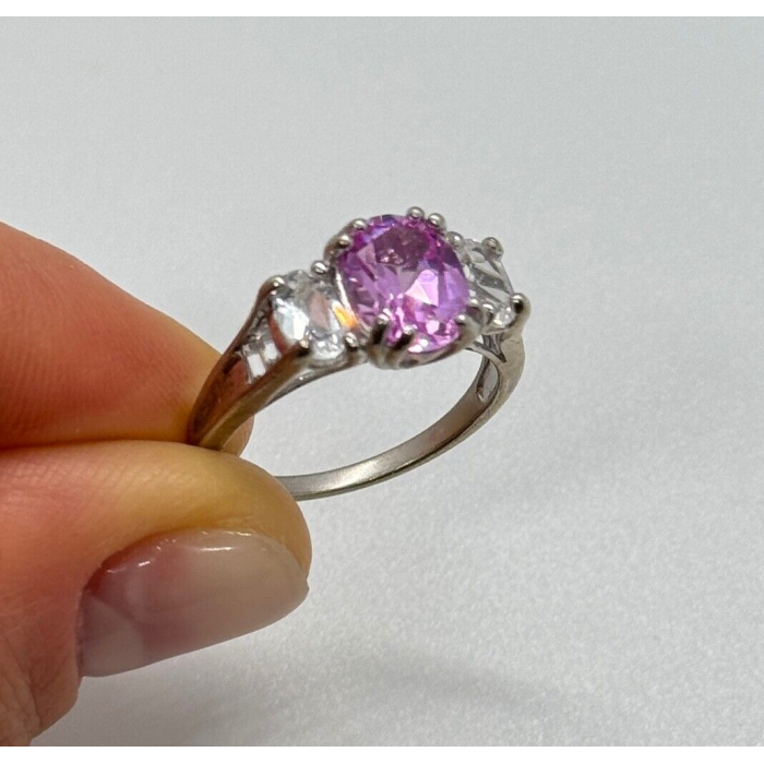 925 Sterling Silver Pink & White Spinel Ring Size 6