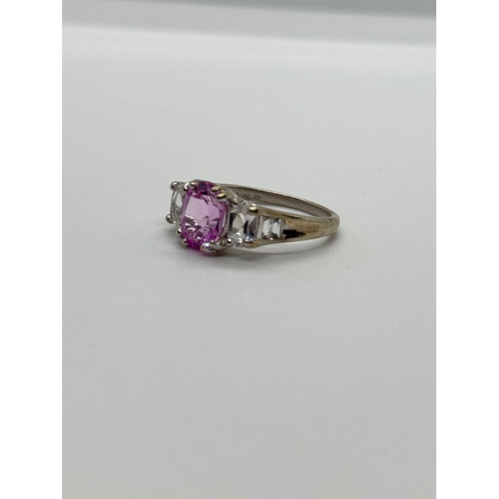 925 Sterling Silver Pink & White Spinel Ring Size 6