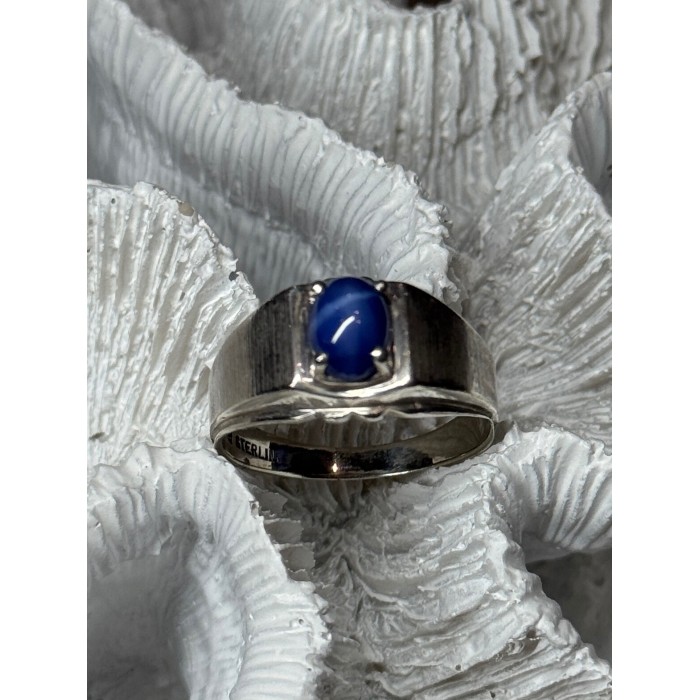 Men's 925 Sterling Silver Star Sapphire Ring Size 10
