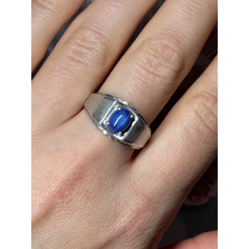 Men's 925 Sterling Silver Star Sapphire Ring Size 10