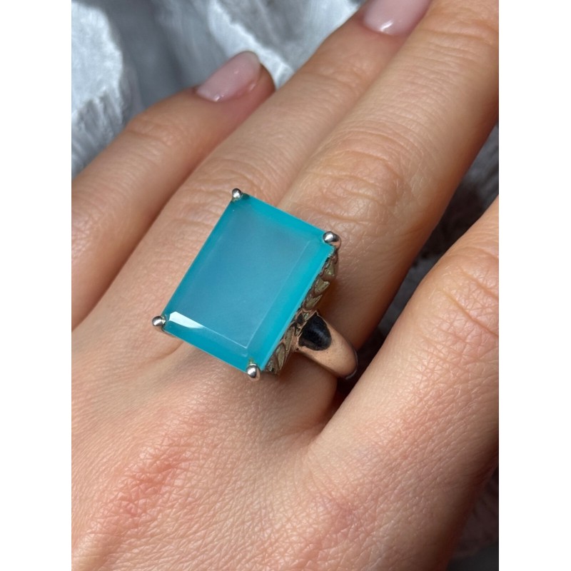925 Sterling Silver Aquamarine Ring Size 7.5