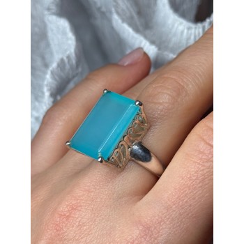 925 Sterling Silver Aquamarine Ring Size 7.5