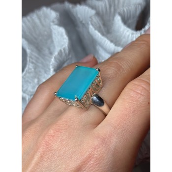 925 Sterling Silver Aquamarine Ring Size 7.5