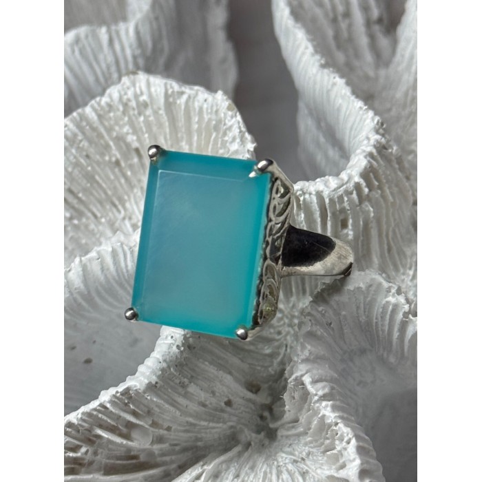 925 Sterling Silver Aquamarine Ring Size 7.5