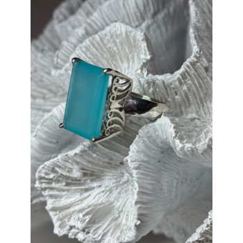 925 Sterling Silver Aquamarine Ring Size 7.5