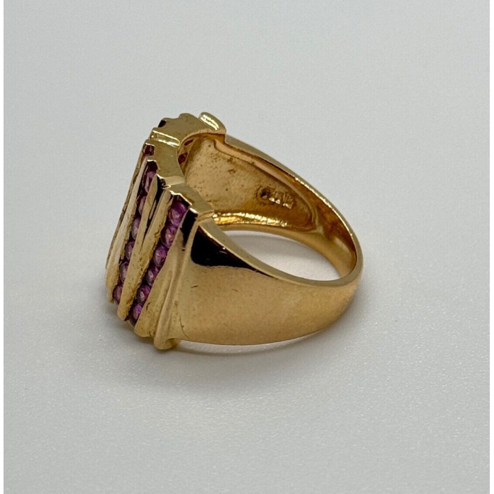 925 STERLING SILVER GOLD PLATED PINK TOPAZ RING SIZE 6.5