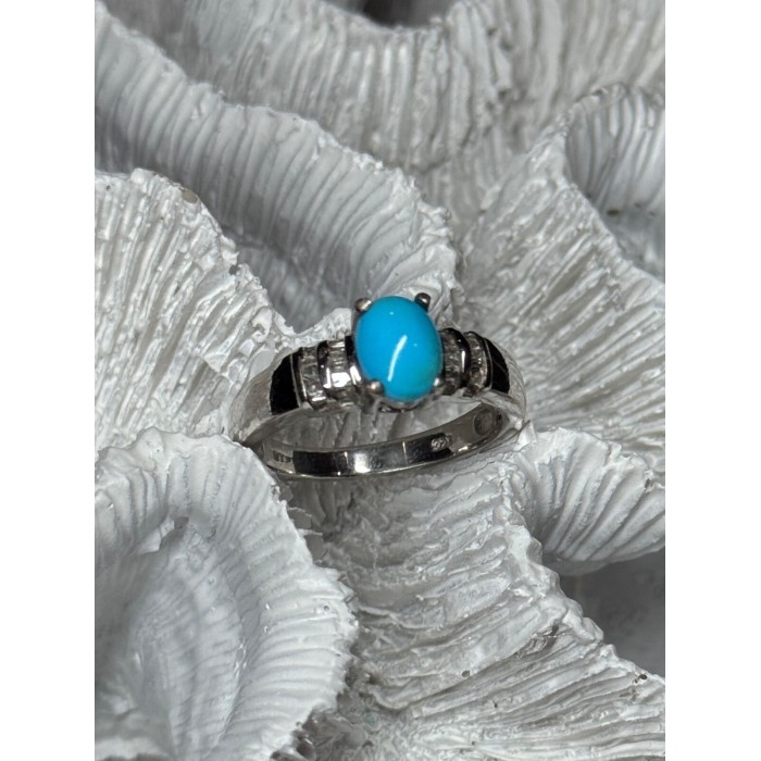 925 Sterling Silver Larimar & Beryl Ring Size 7.5