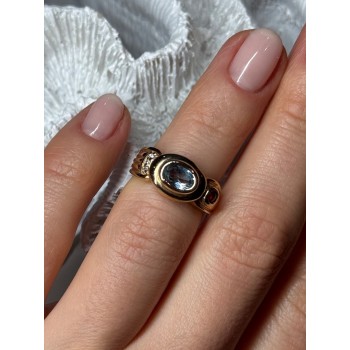 925 Sterling Silver Gold Plated Aquamarine, Garnet & CZ Ring Size 4