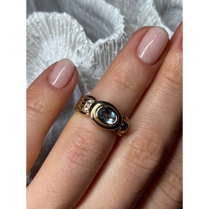 925 Sterling Silver Gold Plated Aquamarine, Garnet & CZ Ring Size 4