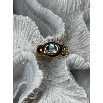 925 Sterling Silver Gold Plated Aquamarine, Garnet & CZ Ring Size 4