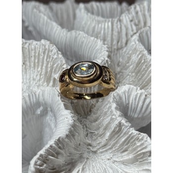 925 Sterling Silver Gold Plated Aquamarine, Garnet & CZ Ring Size 4