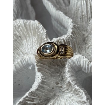 925 Sterling Silver Gold Plated Aquamarine, Garnet & CZ Ring Size 4