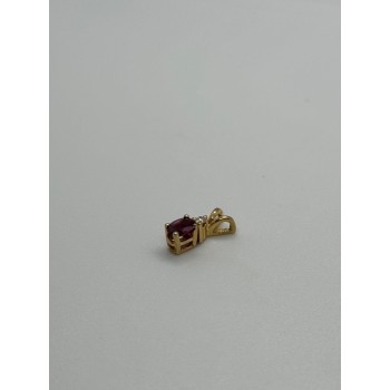 14K YELLOW GOLD PENDANT RUBY&DIAMOND