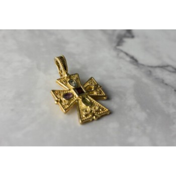 925 STERLING SILVER GOLD PLATED MULTI GEMSTONES CROSS PENDANT