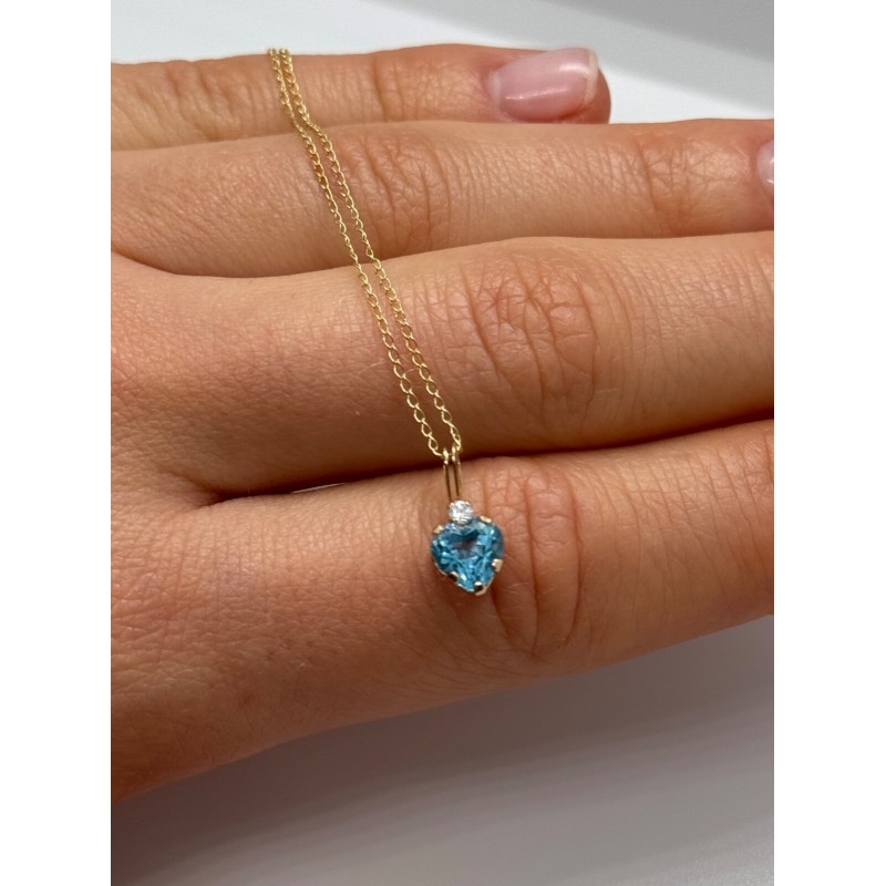 10K YELLOW GOLD NECKLACE TOPAZ & DIAMOND HEART
