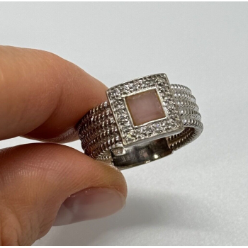 925 Sterling Silver Morganite & Goshenite Ring Size 7