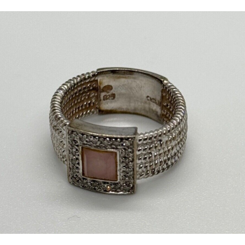 925 Sterling Silver Morganite & Goshenite Ring Size 7